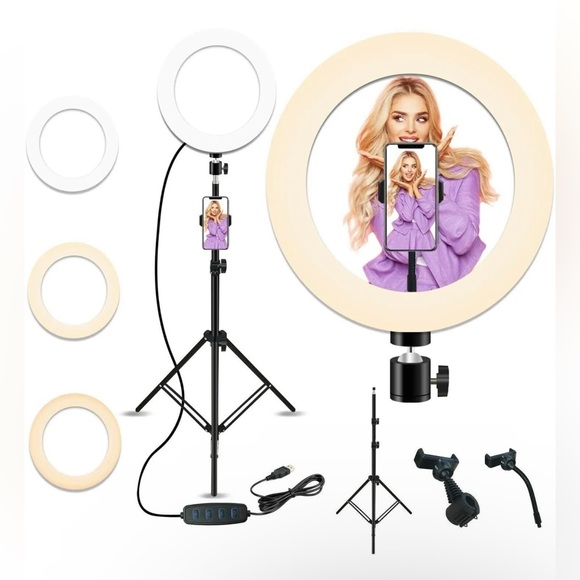 PETEME BRAND 10" Selfie Light Ring with Stand and 2 Phone Holders. - Picture 1 of 3